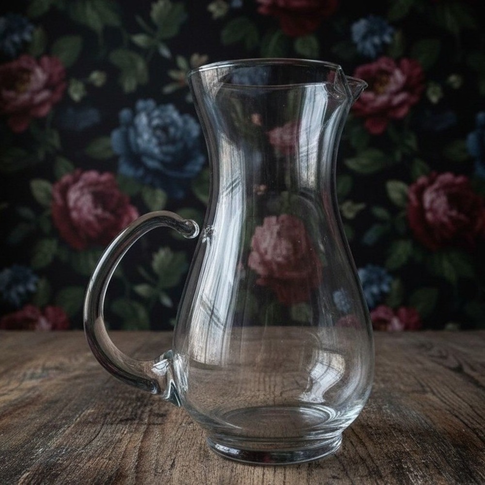 Princess House Heritage Crystal Pitcher, Vtg Floral Etched Glass, Beverage Jug